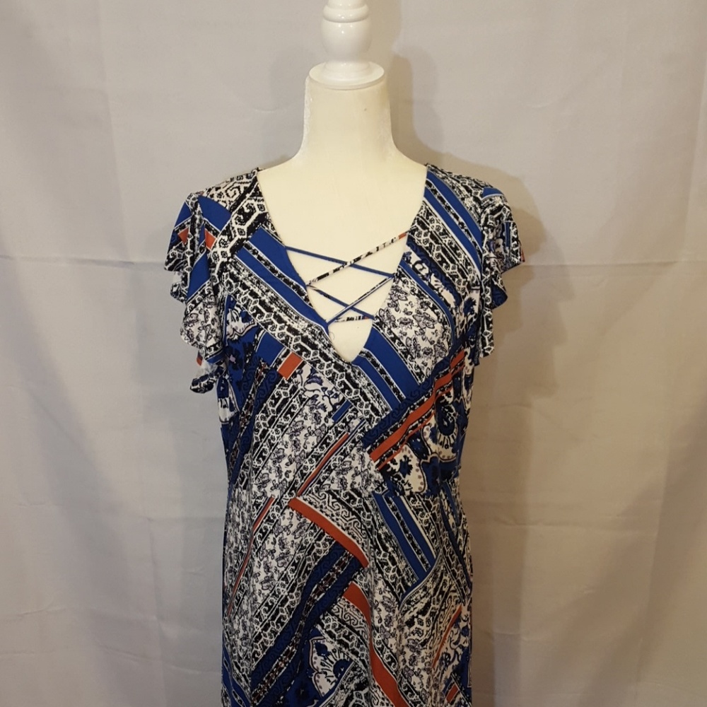 NWT Blue, Orange, Black & White Maxi Dress